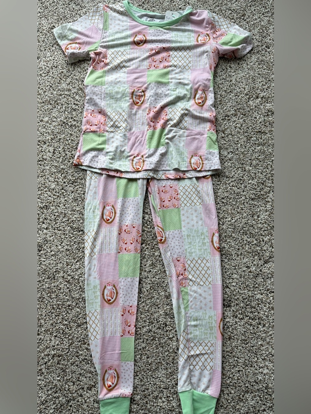 Girls' Pastel Patchwork Bamboo Pajama Set - Pink & Light Green